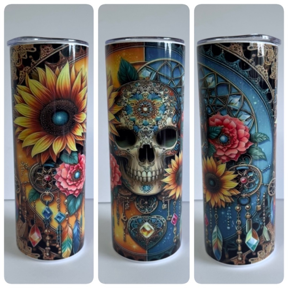 Hippie Skull Floral 20oz Skinny Tumbler